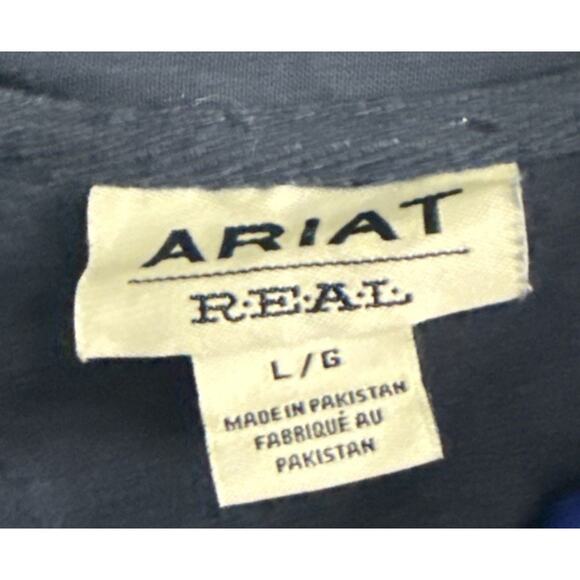 Ariat Real Hoodie Pullover sweatshirt Spellout Logo Cowgirl Blue womens Large - Picture 3 of 4